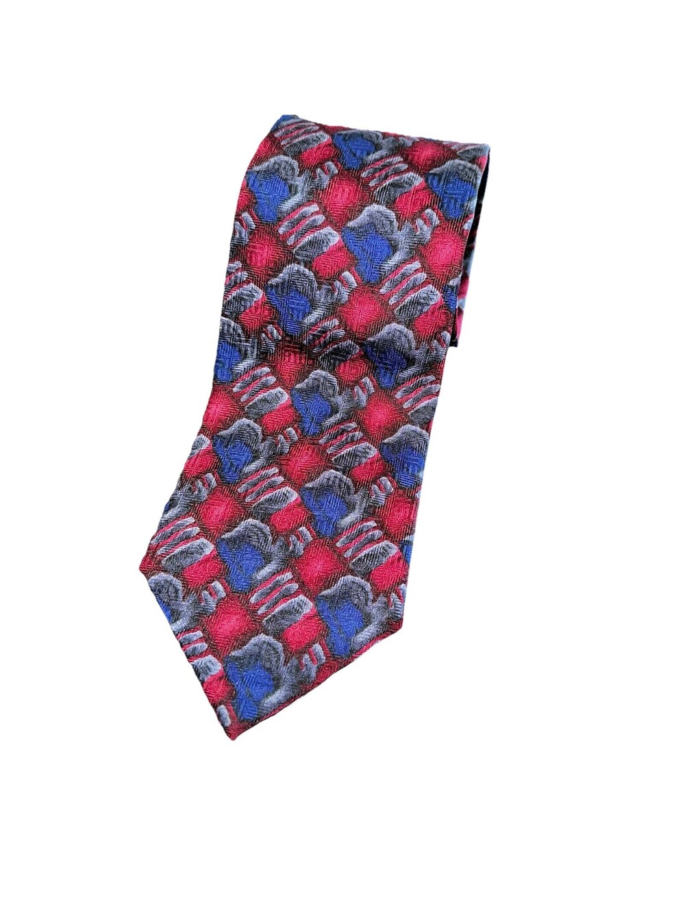 J Garcia Neck Tie Collector's Edition Geometric Wine Blue Gray 100% Silk EUC